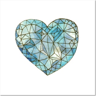 Heart of Glass Crystal Gemstone Jewel Blue on White Posters and Art